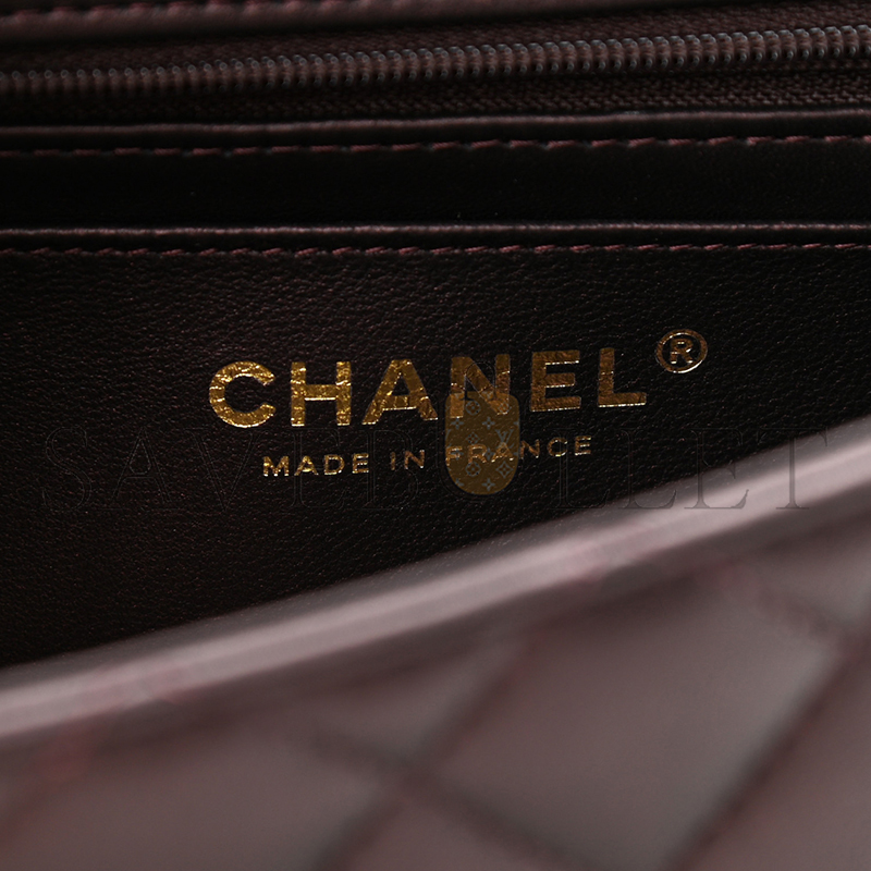 CHANEL LAMBSKIN QUILTED MINI TOP HANDLE RECTANGULAR FLAP LIGHT GOLD BURGUNDY 1106160 (20*13*6cm)